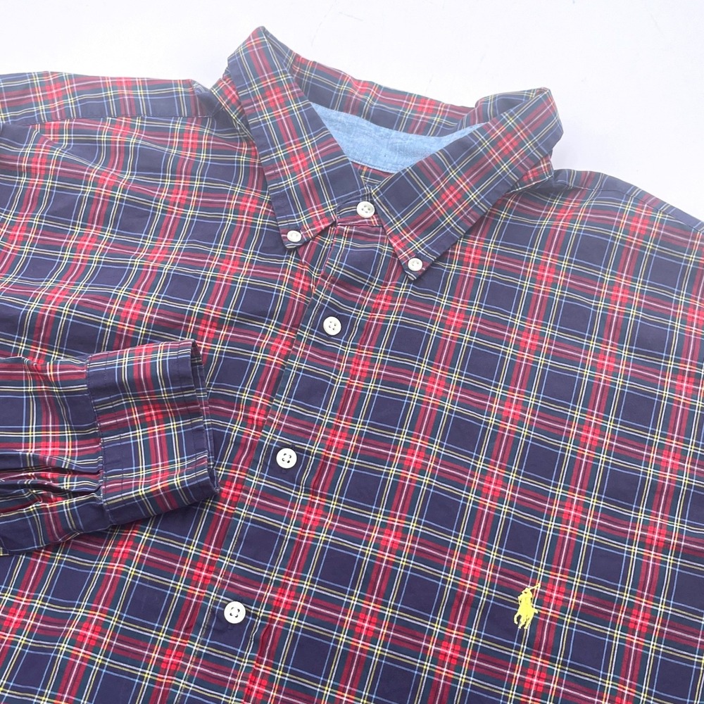 Ralph Lauren Mens 3XLT Plaid Button Down Shirt Navy Red Yellow Cotton 6743